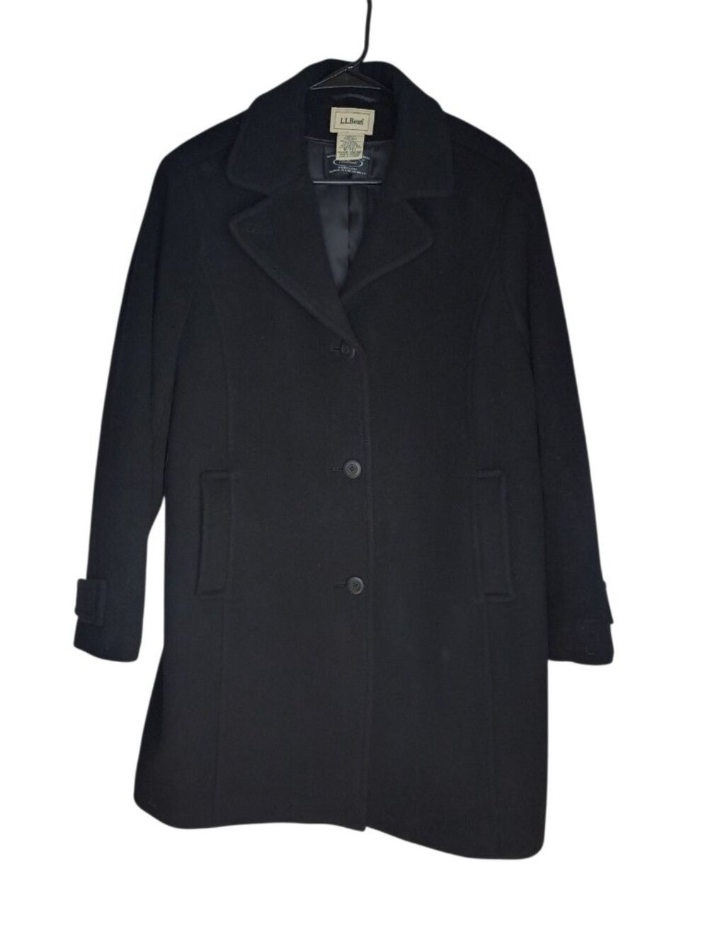 LL Bean Boiled Wool Coat Womens 16p Bellandi Fabric Jacket Black Peacoat Button